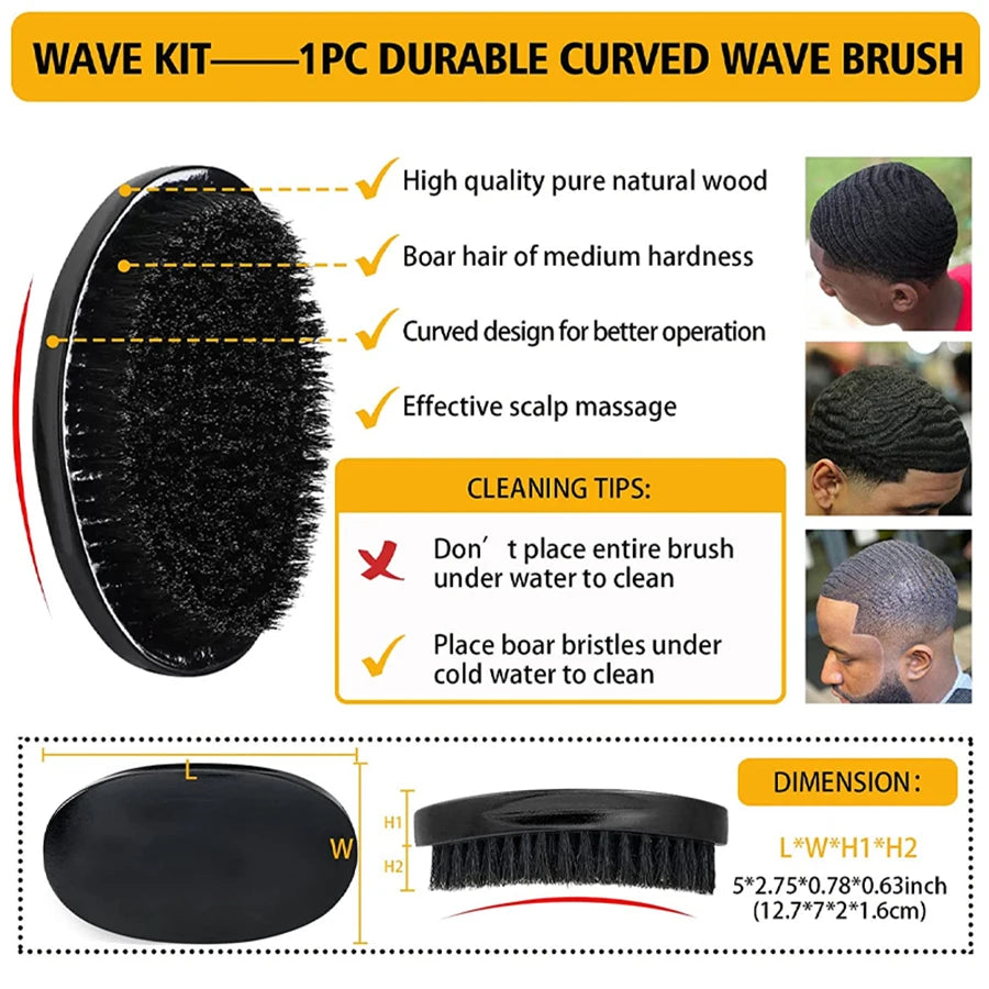 Men Shea Butter Wave Control Pomade 360 Style Strong Hold Long Lasting Curly Hair Cream or Brush or Silk Rag Cap Tools Accessory