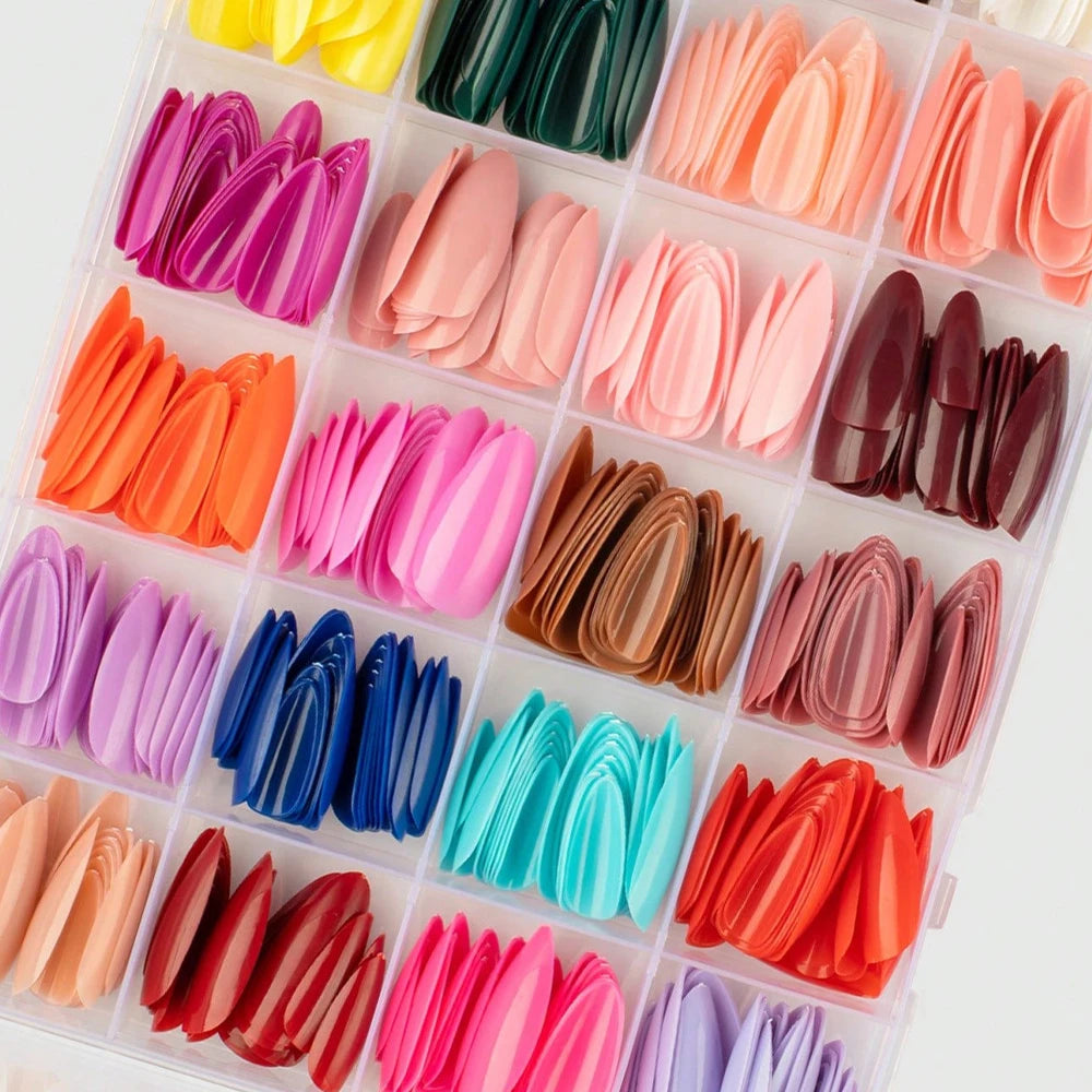 576pcs Medium Almond Shaped Press On Nails 24 Solid Color Glossy Acrylic Fake Nails Full Cover Nail Tips For Nail Art Decoration