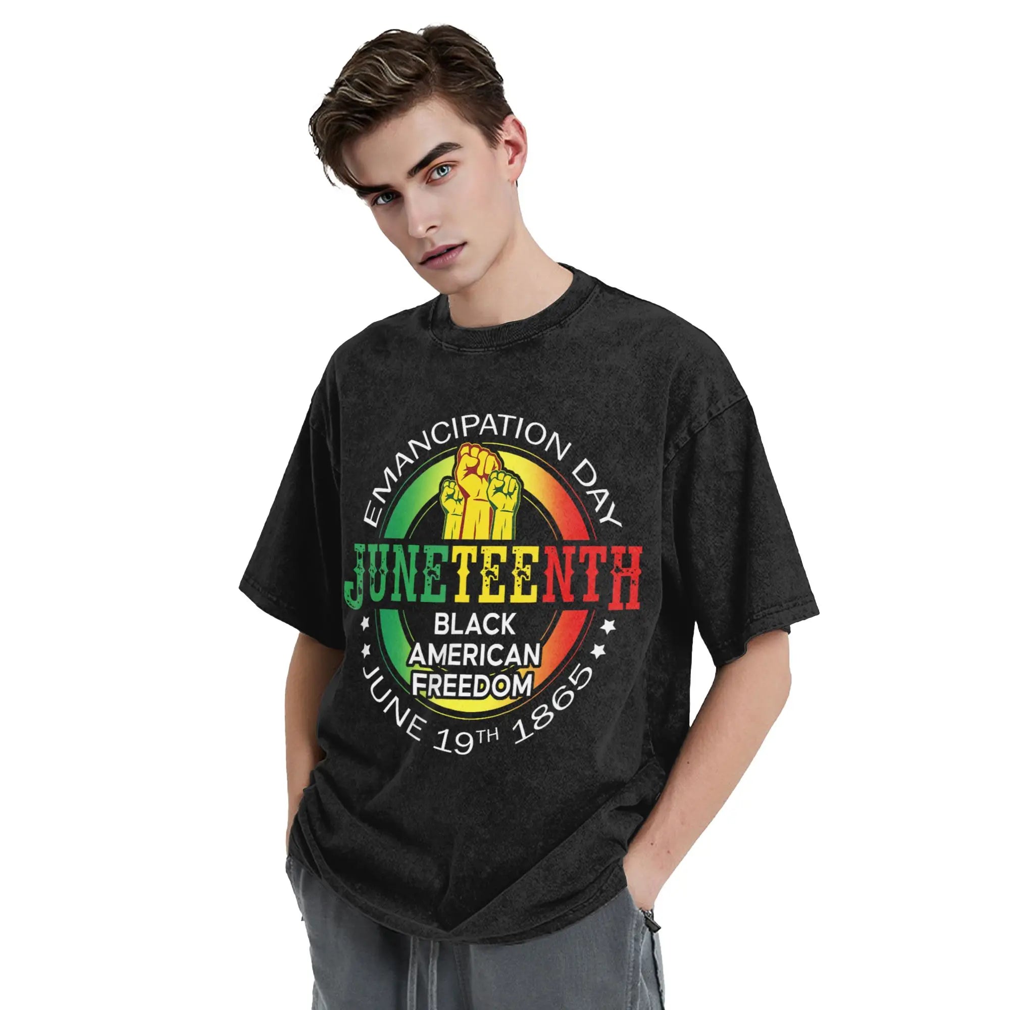 Juneteenth 1865 Black History Month T Shirts Hip Hop Washed Short Sleeve Oversize T-Shirt Men Women Streetwear Summer Tops Tees