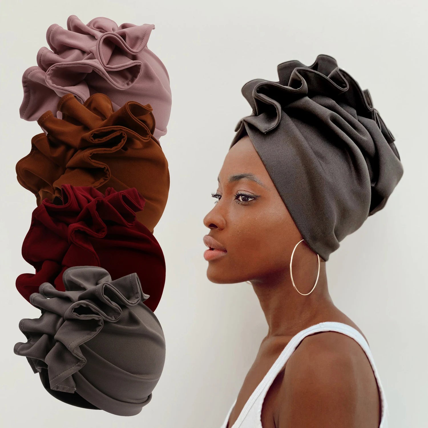 Ruffled Turban Cap for Women