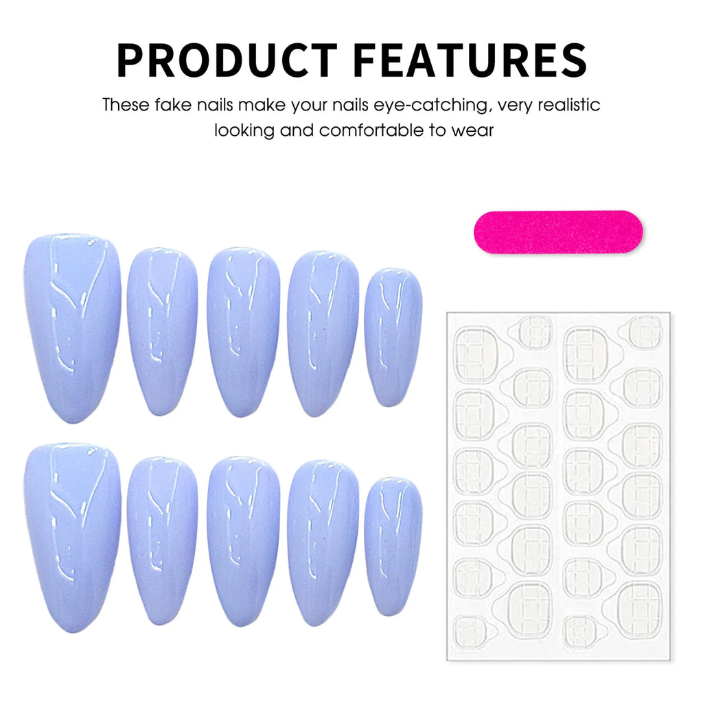 10pcs Handmade Press On Nails Simple Ins Style Light Purple False Nails Wearable Charming Solid Color Finger Toe Manicure Art