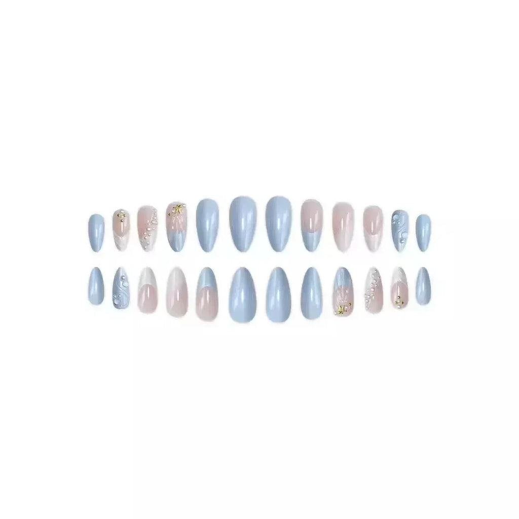 3D Handmade Summer Cherry Blossom Press On Nails Embossed Pink Flower Shell Medium Long Almond False Nails