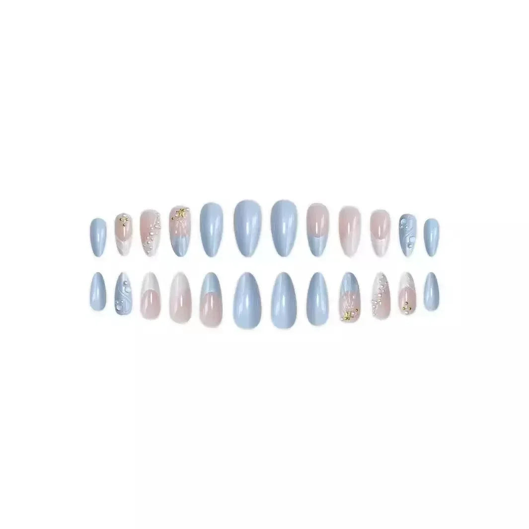 3D Handmade Summer Cherry Blossom Press On Nails Embossed Pink Flower Shell Medium Long Almond False Nails