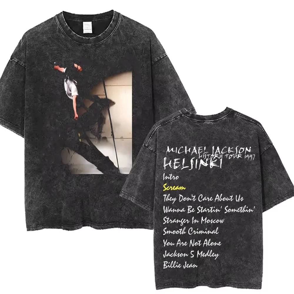 Washed Vintage Michael Jackson Thriller Graphic T-shirt Men Women Fashion Retro Gothic Rock Tshirt Men's Punk Oversized T Shirts