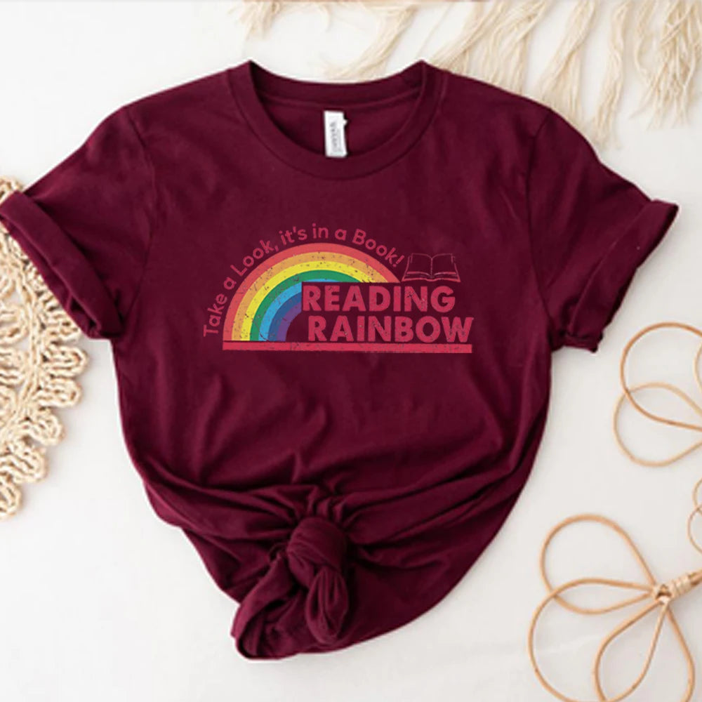 Reading Rainbow Shirt Retro Librarian Shirts Teacher Appreciation Tees Retro Comfort Rainbow School Tee Book Lover Gift