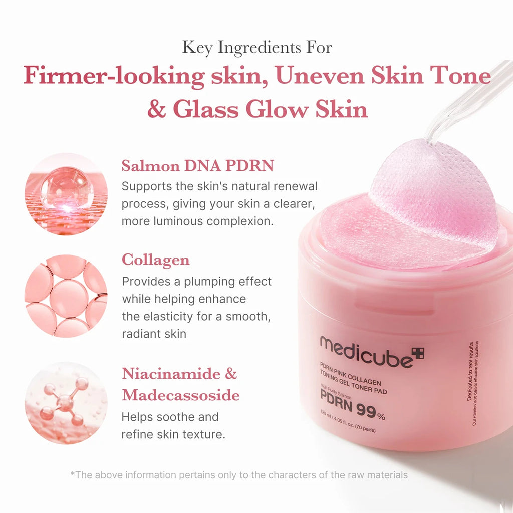 Medicube PDRN PINK COLLAGEN TONING GEL PAD 70pcs,Soft & Skin-Friendly,Soaked Essence,Ample Essence,Korean Skincare,Korean Makeup