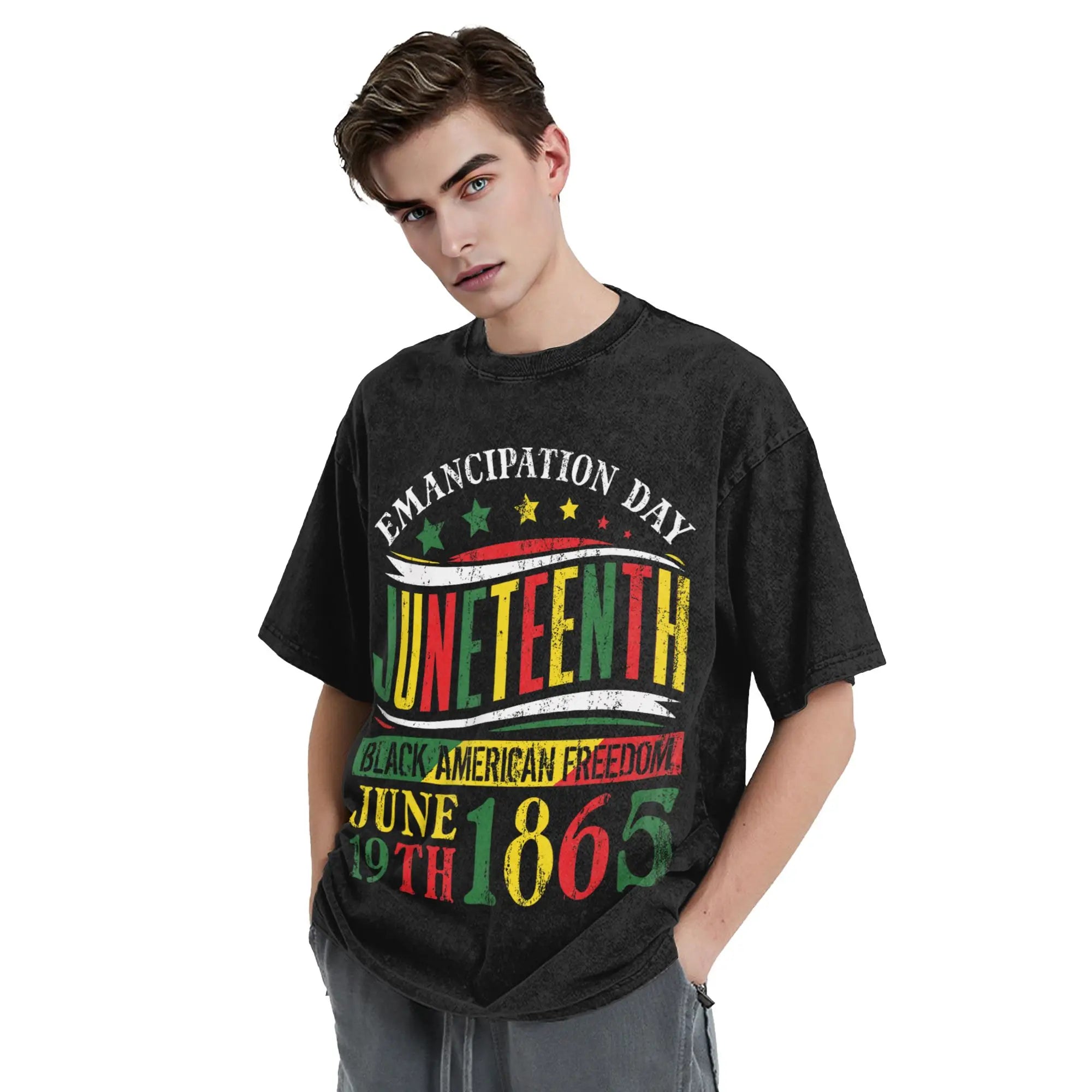 Juneteenth 1865 Black History Month T Shirts Hip Hop Washed Short Sleeve Oversize T-Shirt Men Women Streetwear Summer Tops Tees