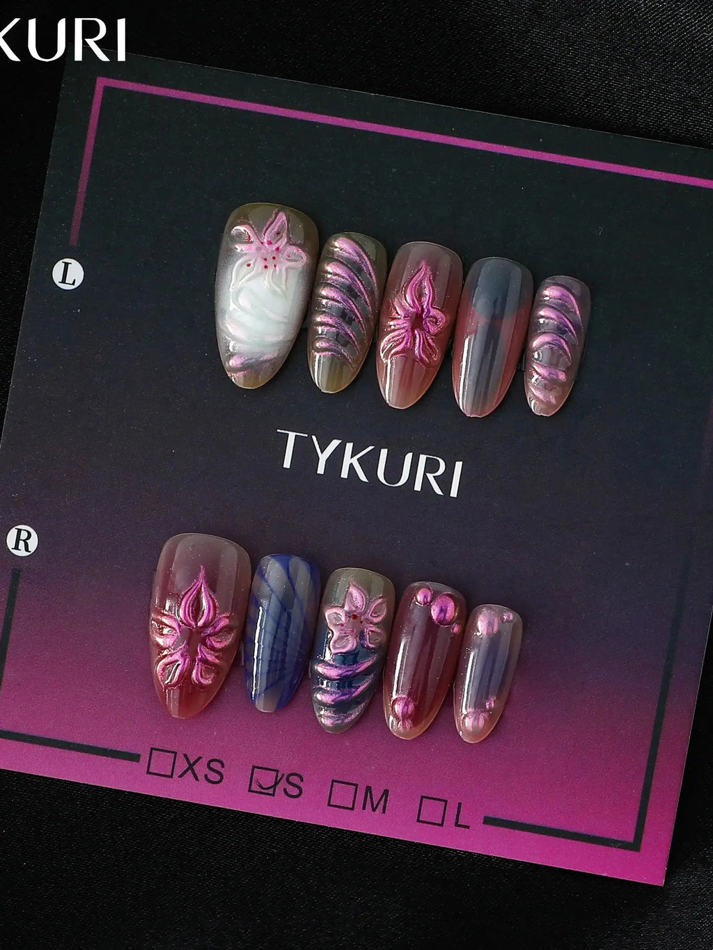 Tykuri Press-On Nails Almond Shape French Style Elegant Purple Fashionable Easy to Use Comes with Tool Kit