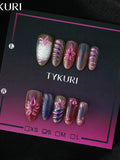 Tykuri Press-On Nails Almond Shape French Style Elegant Purple Fashionable Easy to Use Comes with Tool Kit