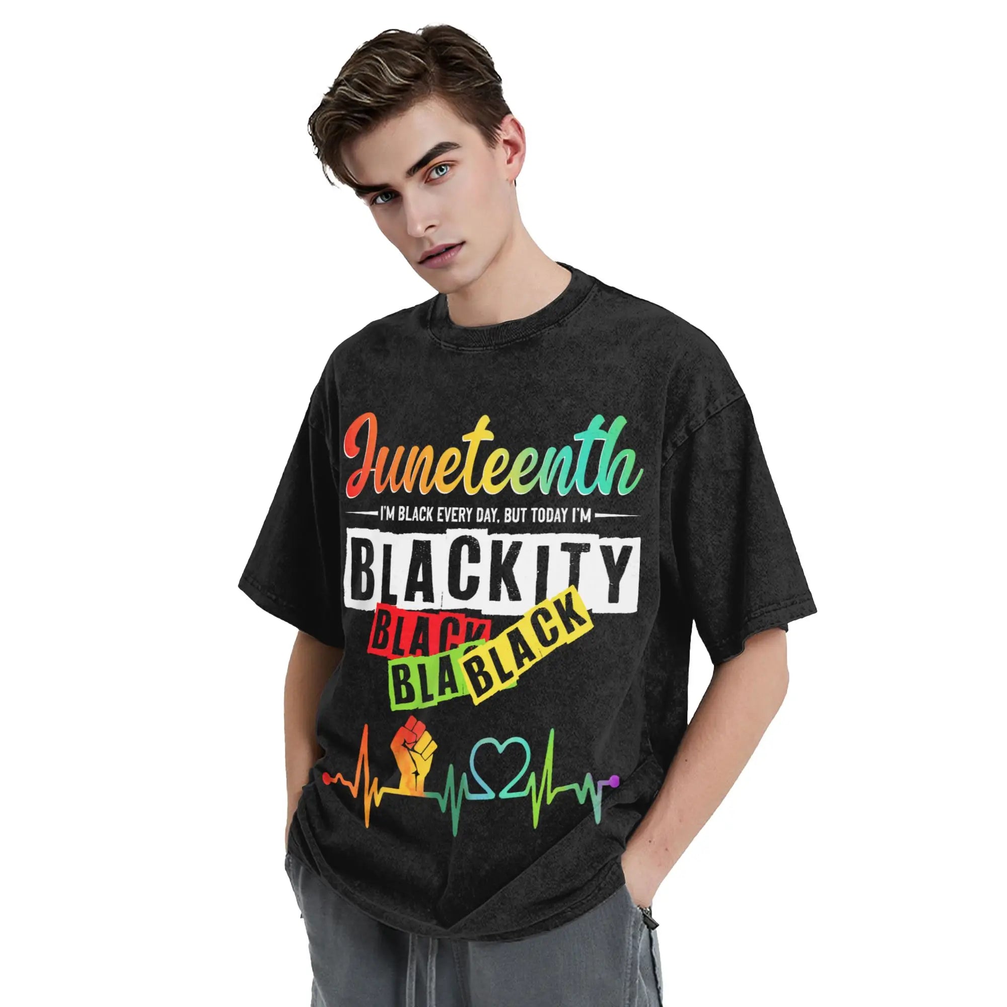 Juneteenth 1865 Black History Month T Shirts Hip Hop Washed Short Sleeve Oversize T-Shirt Men Women Streetwear Summer Tops Tees