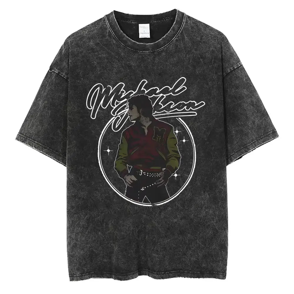 Washed Vintage Michael Jackson Face Graphic T-shirt Men Women Classic Retro Gothic Rock T Shirts Male Hip Hop Oversized T-shirts