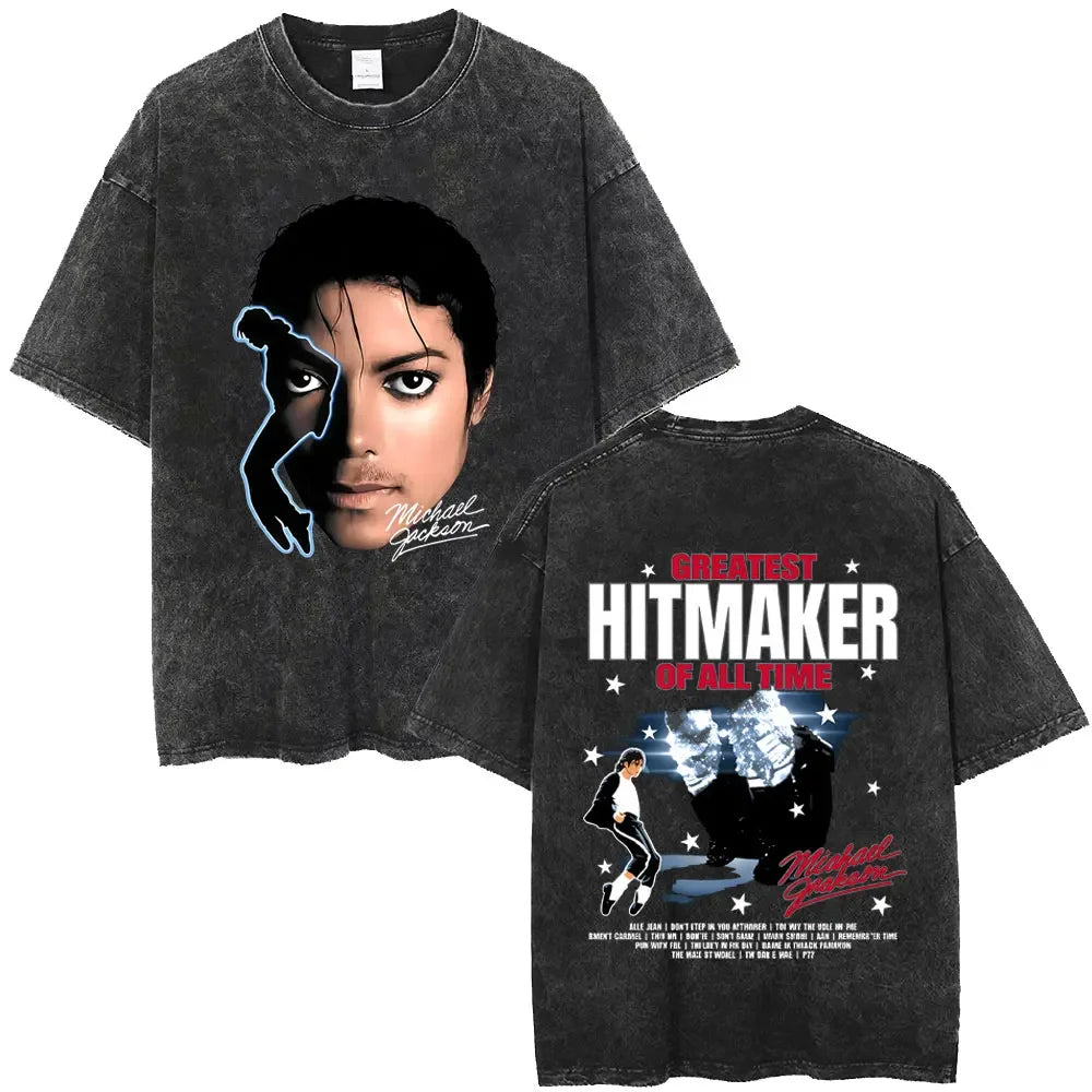 Washed Vintage Michael Jackson Thriller Graphic T-shirt Men Women Fashion Retro Gothic Rock Tshirt Men's Punk Oversized T Shirts