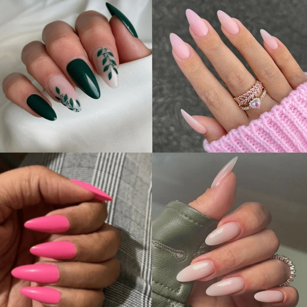 576pcs Medium Almond Shaped Press On Nails 24 Solid Color Glossy Acrylic Fake Nails Full Cover Nail Tips For Nail Art Decoration