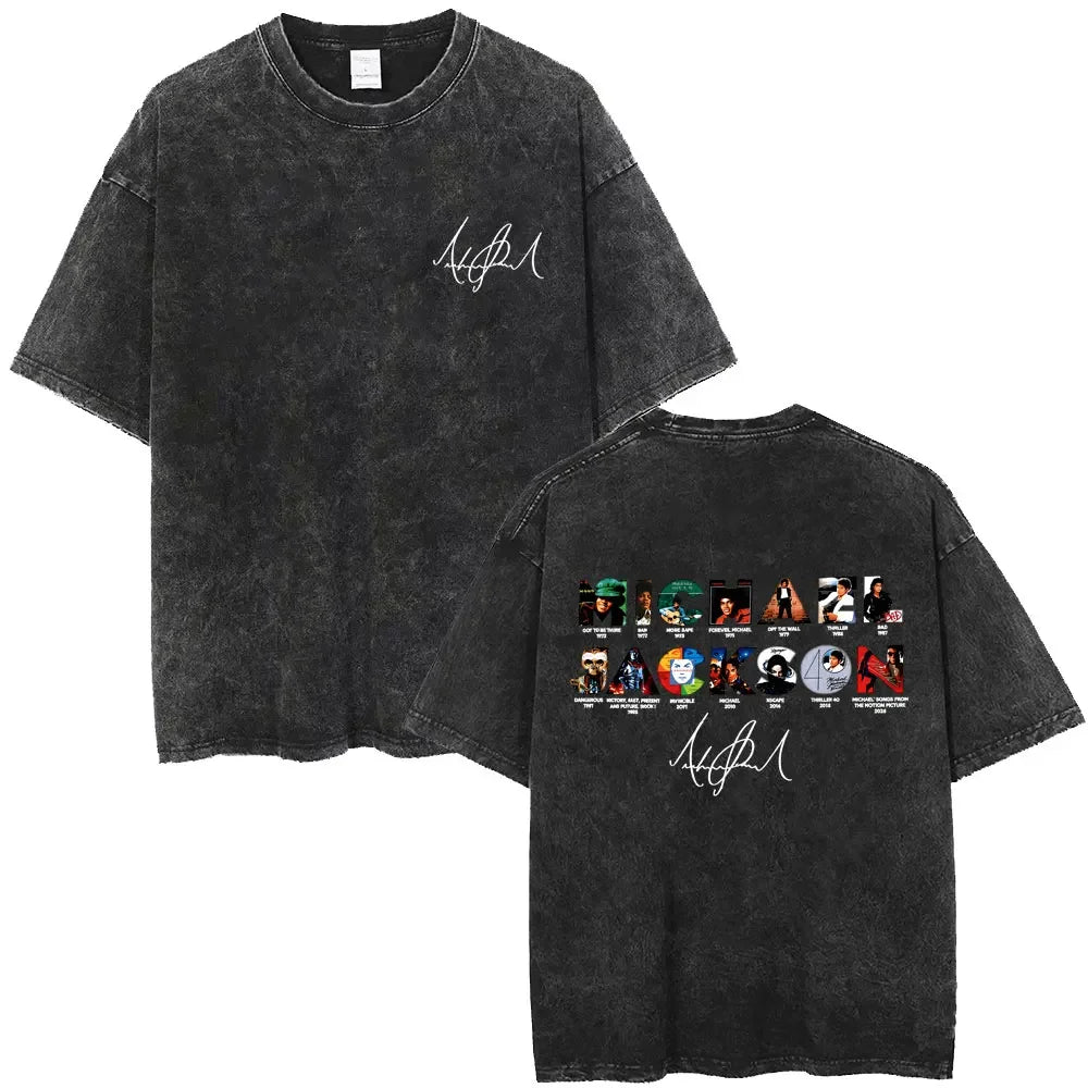 Washed Vintage Michael Jackson Thriller Graphic T-shirt Men Women Fashion Retro Gothic Rock Tshirt Men's Punk Oversized T Shirts