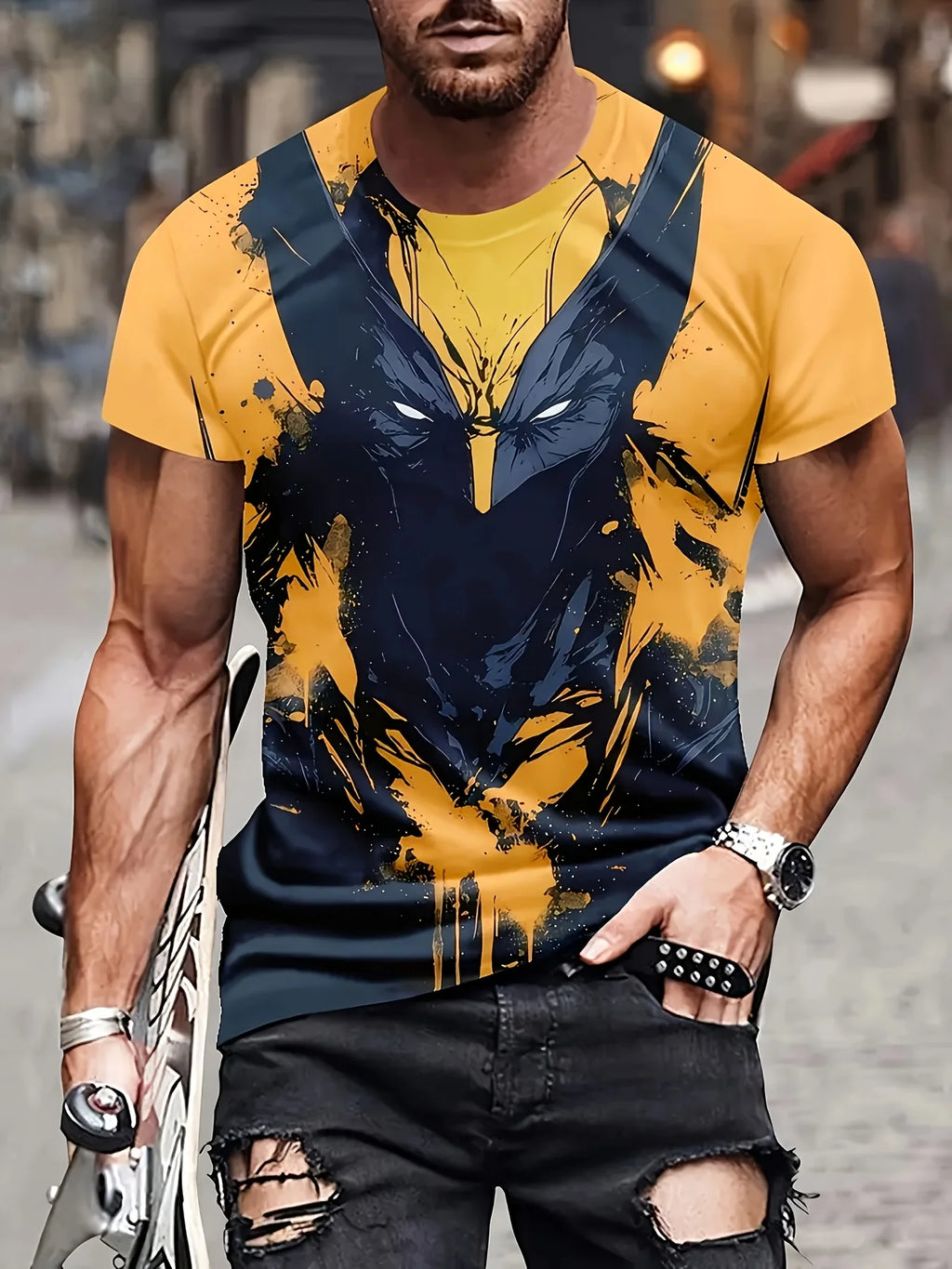 Marvel Wolverine Men's Graphic T-Shirt Summer Superhero Fan Costume Machine Washable Superhero Graphic Tee Vibrant Design Top