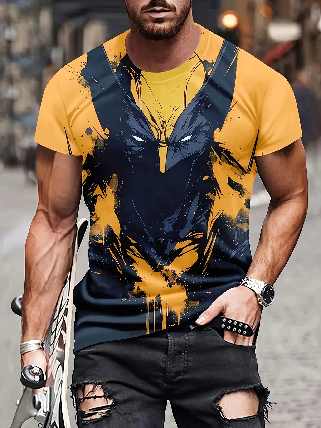 Marvel Wolverine Men's Graphic T-Shirt Summer Superhero Fan Costume Machine Washable Superhero Graphic Tee Vibrant Design Top