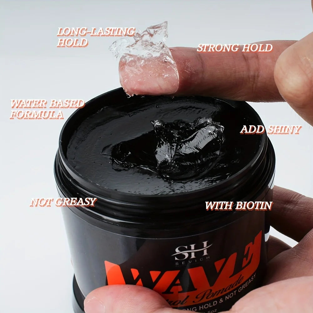 3.53oz Biotin Waves Control Pomade For Men Sevich Sport Strong Hold Wave Hair Gel With Brush Wavy Hair Oil Shampoo Conditioner