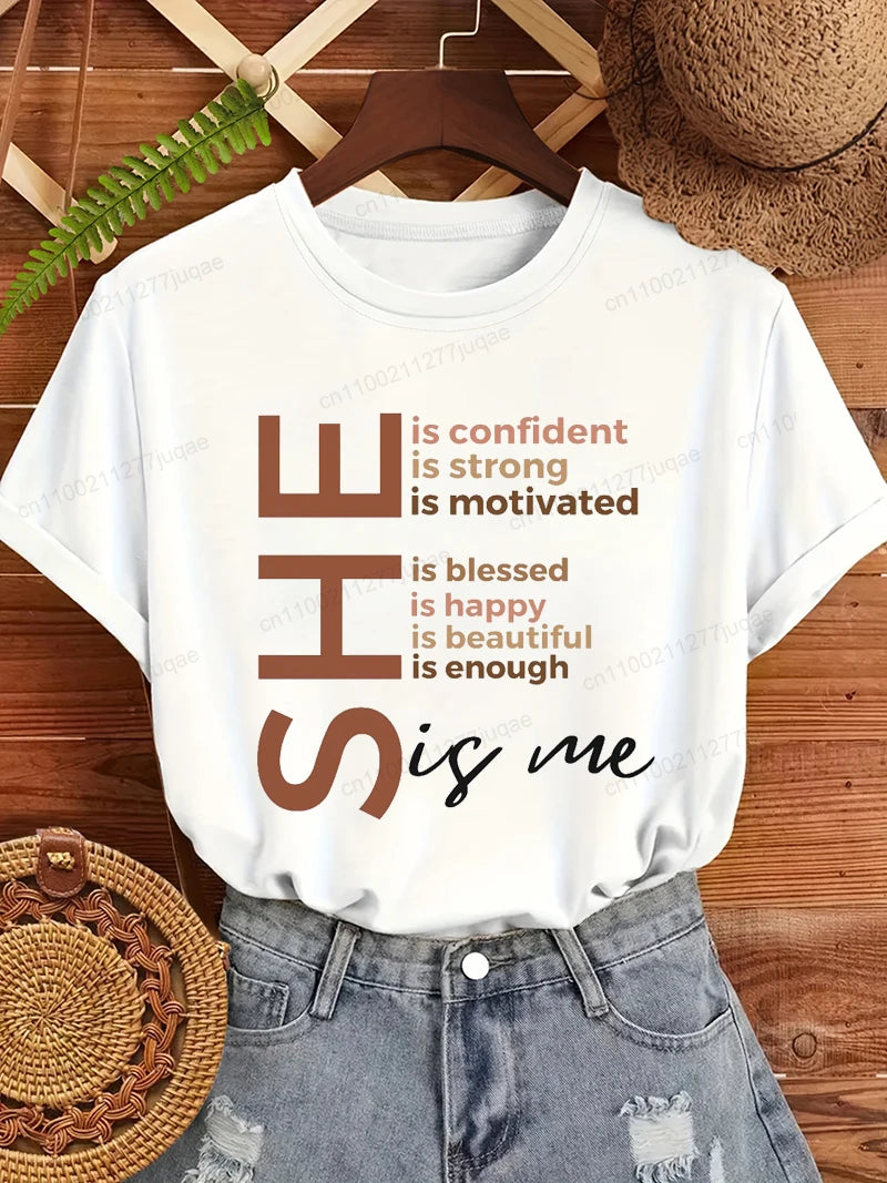 Black Women She Is Me Print T-shirt for Women Short Sleeve Women T Shirt Tops Black History Graphic T Shirts Harajuku Streetwear