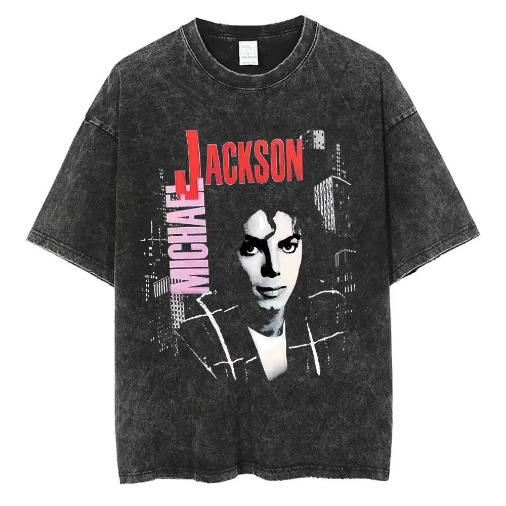 Washed Vintage Michael Jackson Face Graphic T-shirt Men Women Classic Retro Gothic Rock T Shirts Male Hip Hop Oversized T-shirts
