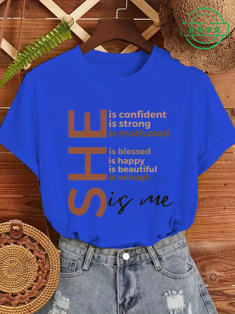 Black Women She Is Me Print T-shirt for Women Short Sleeve Women T Shirt Tops Black History Graphic T Shirts Harajuku Streetwear