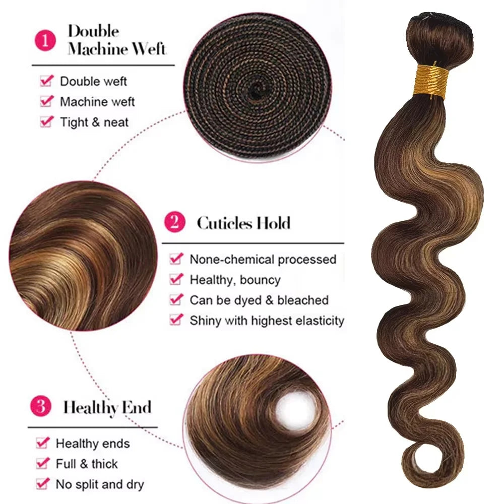 16A Highlight Ombre Body Wave Bundles Human Hair Unprocessed Brazilian Colored 1 3 4 5Pcs Raw Hair Bundles Weave Extensions