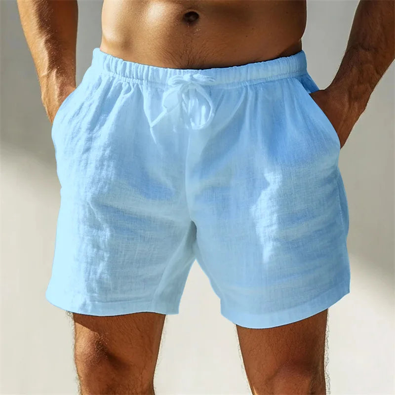 Vacation New Casual Mens Solid Color Shorts 2025 Spring Summer Seaside Beach Leisure Loose Shorts Men Fashion Drawstring Shorts