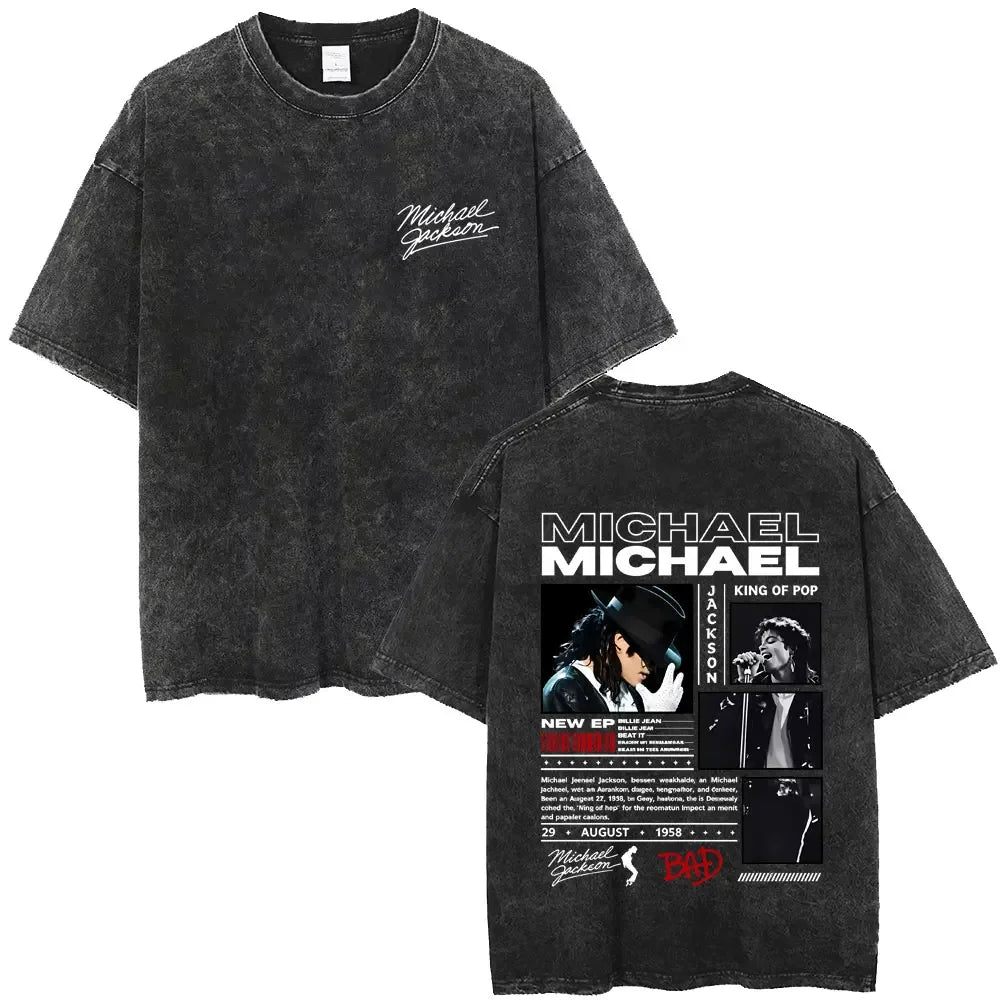 Washed Vintage Michael Jackson Thriller Graphic T-shirt Men Women Fashion Retro Gothic Rock Tshirt Men's Punk Oversized T Shirts