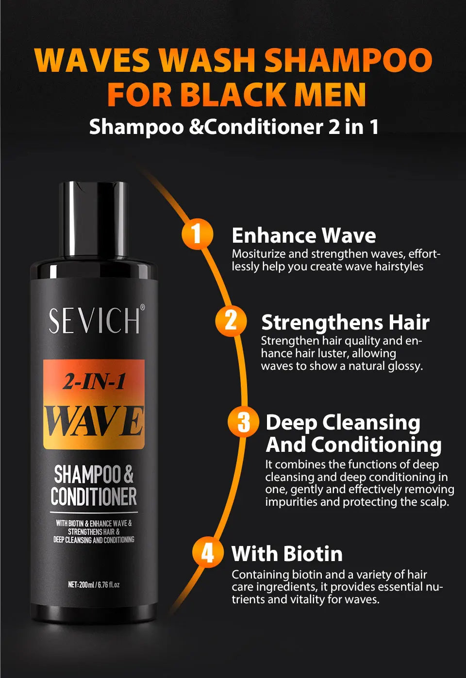 3.53oz Biotin Waves Control Pomade For Men Sevich Sport Strong Hold Wave Hair Gel With Brush Wavy Hair Oil Shampoo Conditioner
