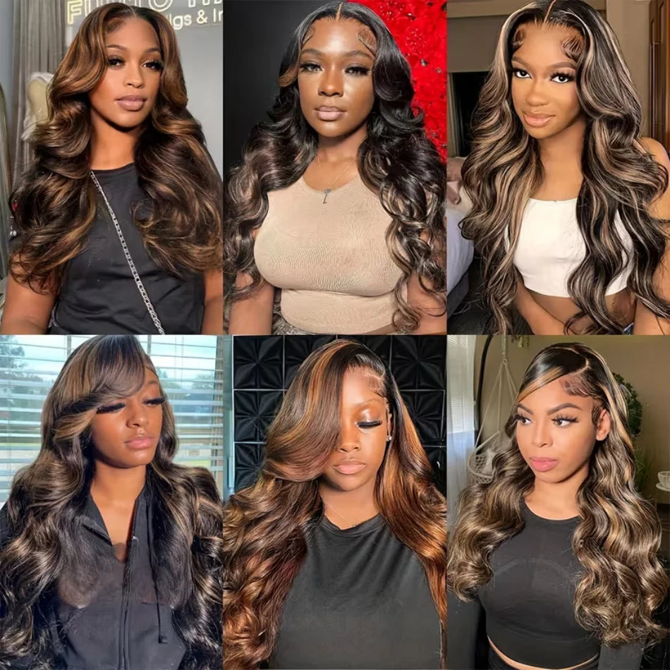 P1B30 Highlight Ombre Body Wave Human Hair Wigs 13X6 Hd Lace Frontal Wig 250 Density Brazilian 13X4 Lace Front Wigs Pre Plucked