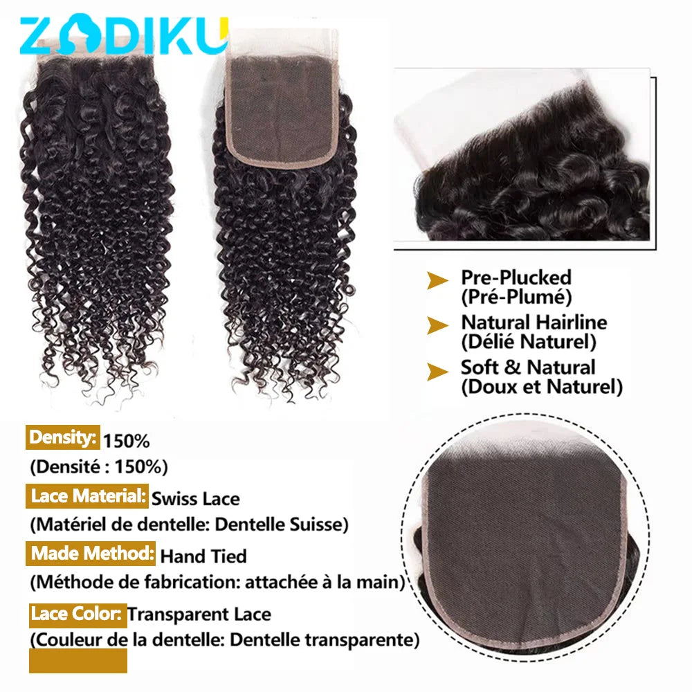 Kinky Curly Hair Bundles 100% Human Hair Raw Hair Bundles With 4X4 Closure Burmese Curly Hair Bundles Human Hair With Closure 3/4PCS 12-32Inch Soft Thick No Shedding Unprocessed Virgin Human Hair Bundles With Closure Hair Wea
