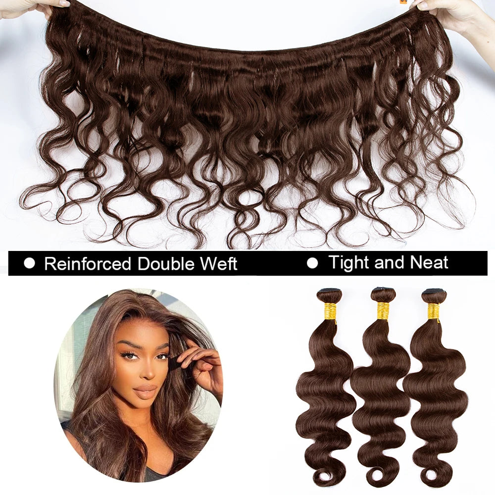 #4 Dark Brown Body Wave Bundles 1/3PCS Human Hair Bundles 18-30 Inches Remy Hair Extensions For Women Brazilian Double Weft Draw