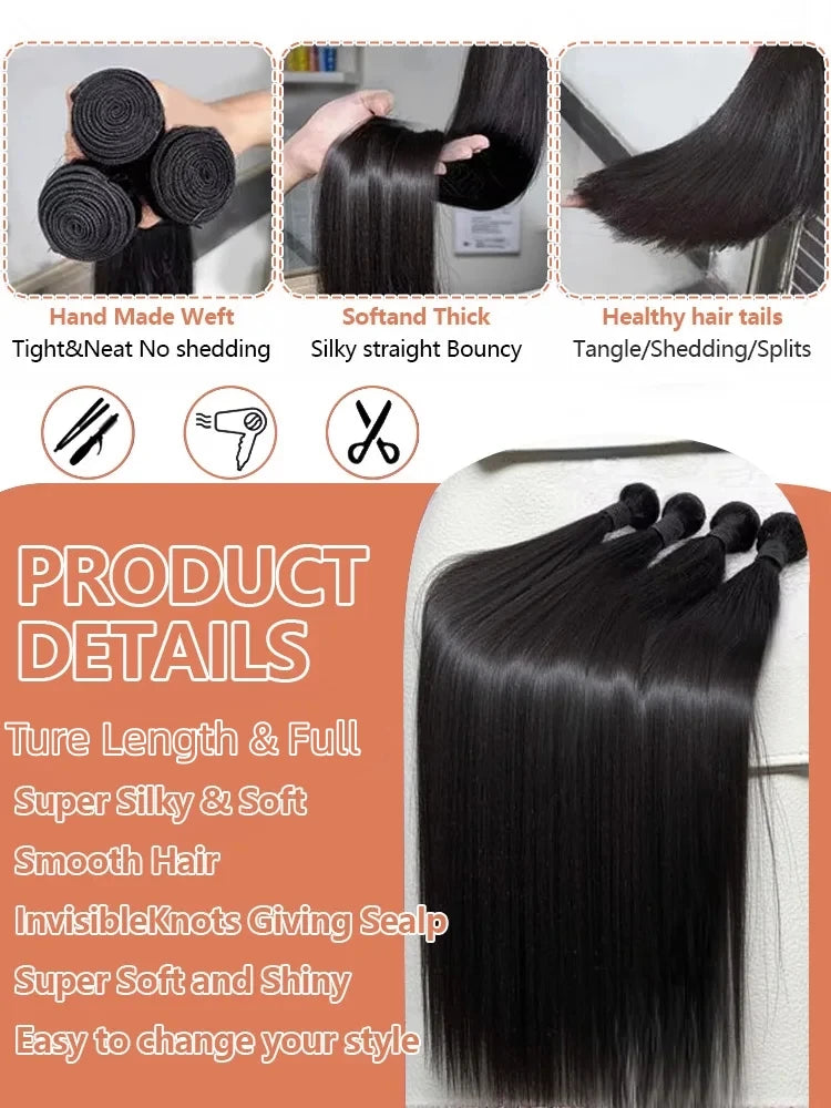 26 28 30 40 Inches Straight Human Hair Bundles Brazilian Raw Remy Weave 100% Unprocessed Extension Weft Natural Black For Women
