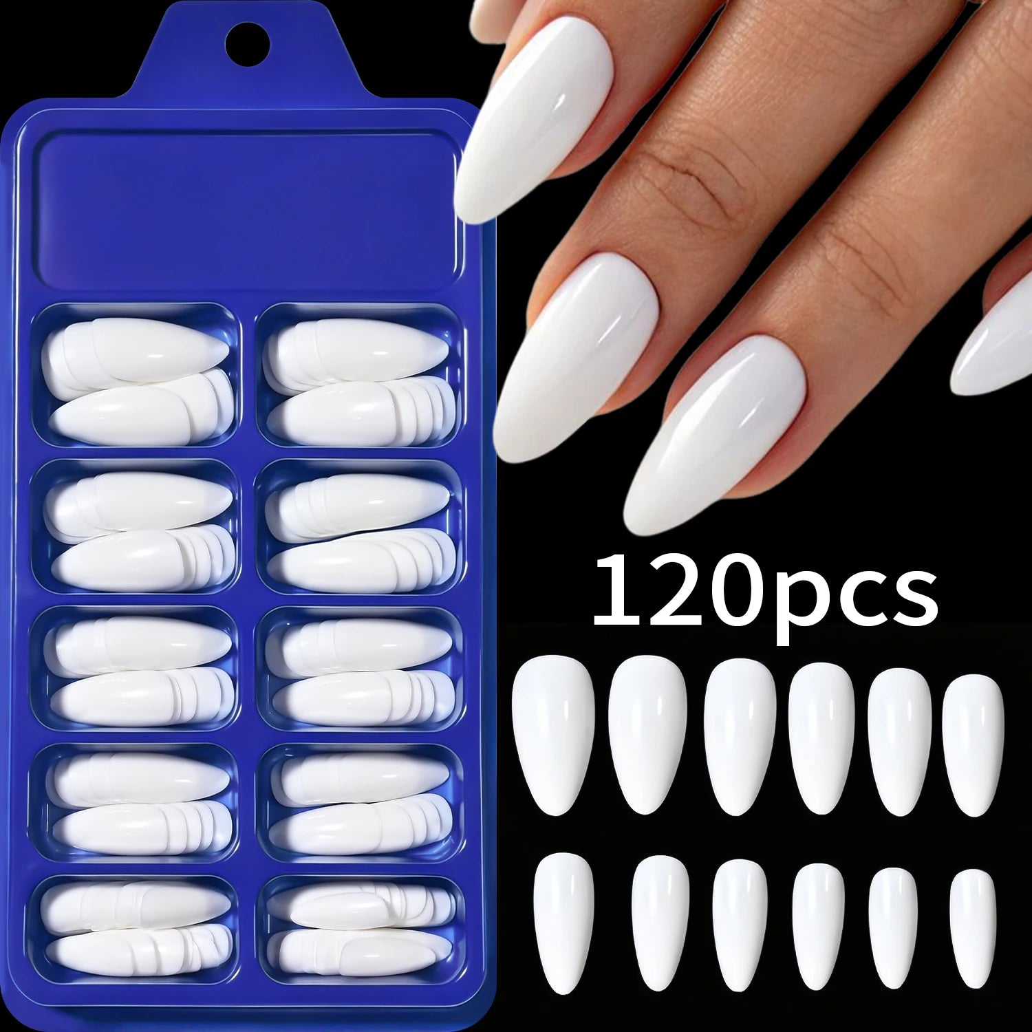 576pcs Medium Almond Shaped Press On Nails 24 Solid Color Glossy Acrylic Fake Nails Full Cover Nail Tips For Nail Art Decoration
