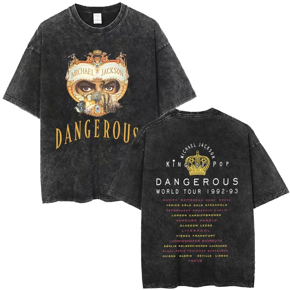 Washed Vintage Michael Jackson Thriller Graphic T-shirt Men Women Fashion Retro Gothic Rock Tshirt Men's Punk Oversized T Shirts