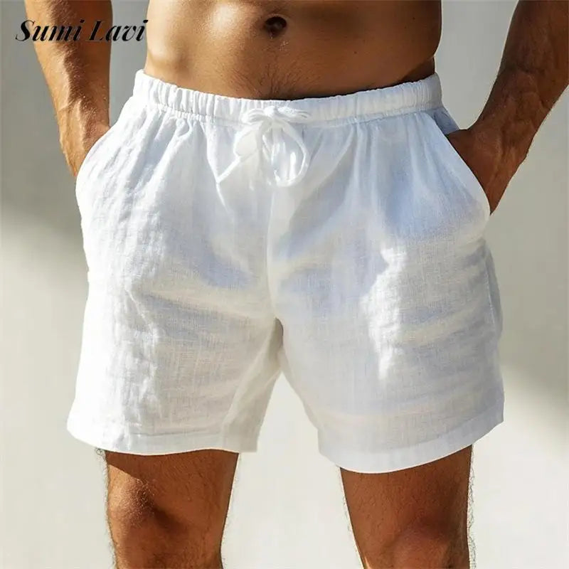 Vacation New Casual Mens Solid Color Shorts 2025 Spring Summer Seaside Beach Leisure Loose Shorts Men Fashion Drawstring Shorts