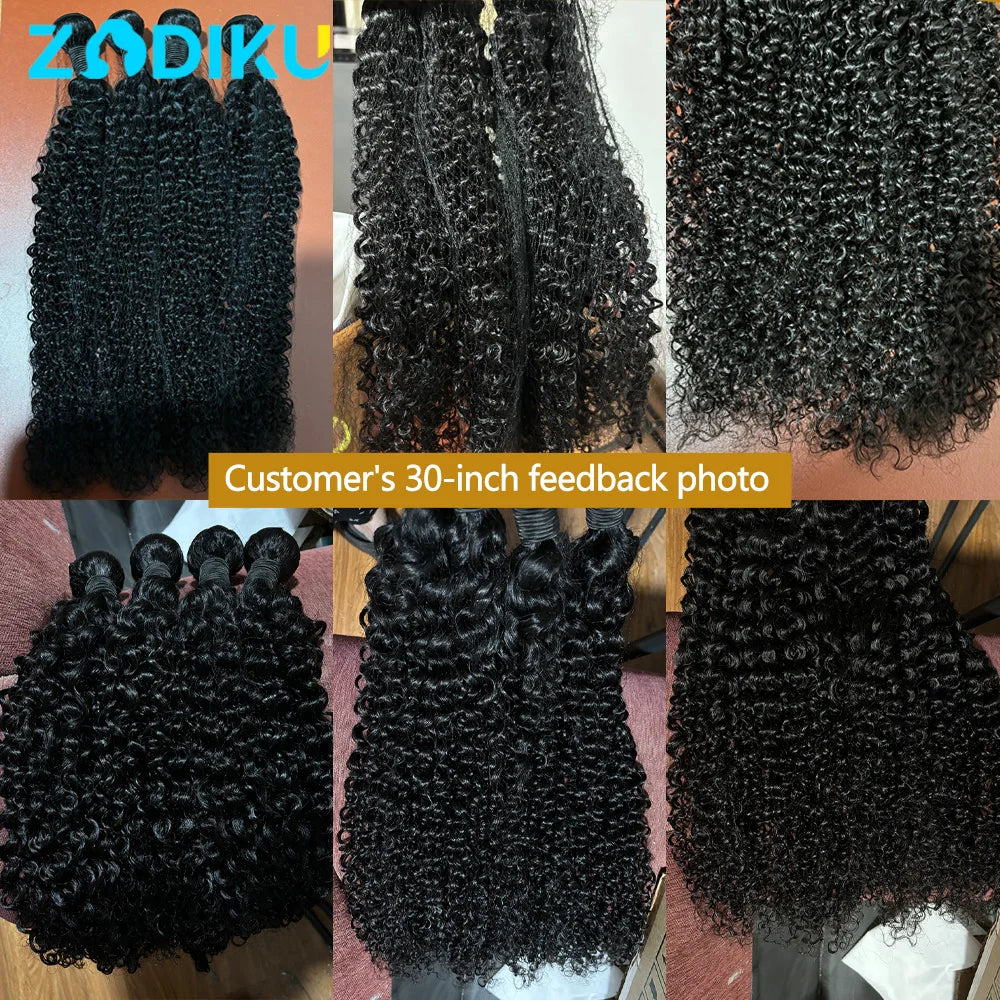 Kinky Curly Hair Bundles 100% Human Hair Raw Hair Bundles With 4X4 Closure Burmese Curly Hair Bundles Human Hair With Closure 3/4PCS 12-32Inch Soft Thick No Shedding Unprocessed Virgin Human Hair Bundles With Closure Hair Wea