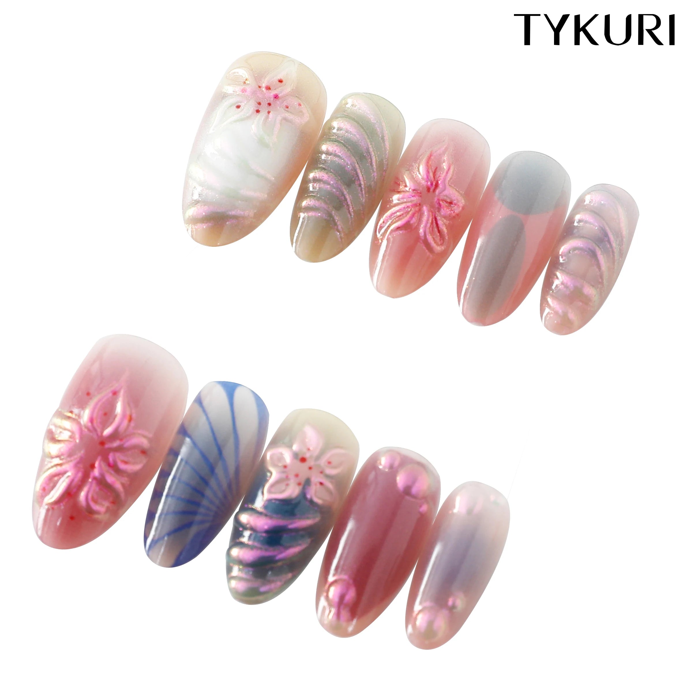 Tykuri Press-On Nails Almond Shape French Style Elegant Purple Fashionable Easy to Use Comes with Tool Kit