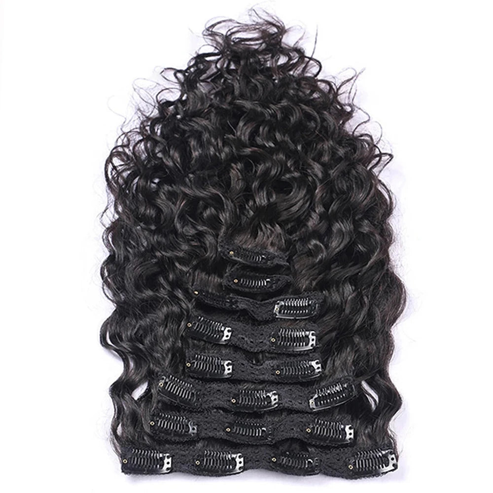 8Pcs 20Clips 120g Brazilian Hair Natural Wave Clip Ins 10-26 Inch Black