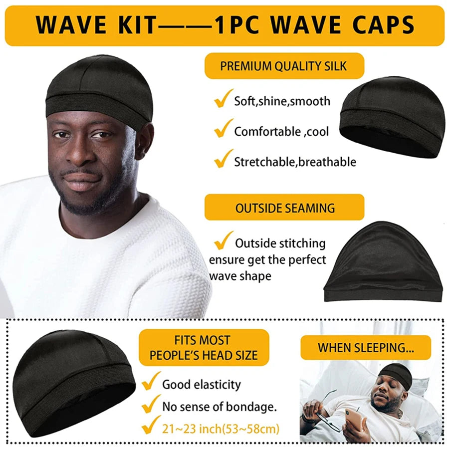 Men Shea Butter Wave Control Pomade 360 Style Strong Hold Long Lasting Curly Hair Cream or Brush or Silk Rag Cap Tools Accessory