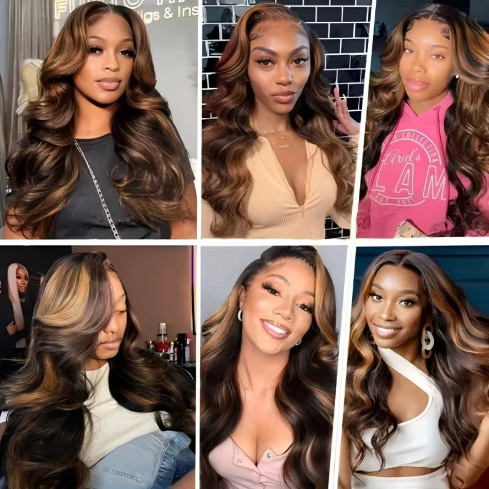 P1B30 Highlight Ombre Body Wave Human Hair Wigs 13X6 Hd Lace Frontal Wig 250 Density Brazilian 13X4 Lace Front Wigs Pre Plucked