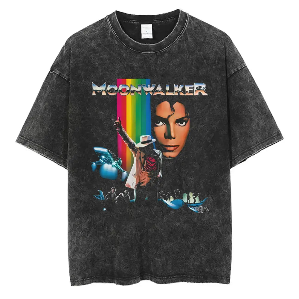 Washed Vintage Michael Jackson Face Graphic T-shirt Men Women Classic Retro Gothic Rock T Shirts Male Hip Hop Oversized T-shirts