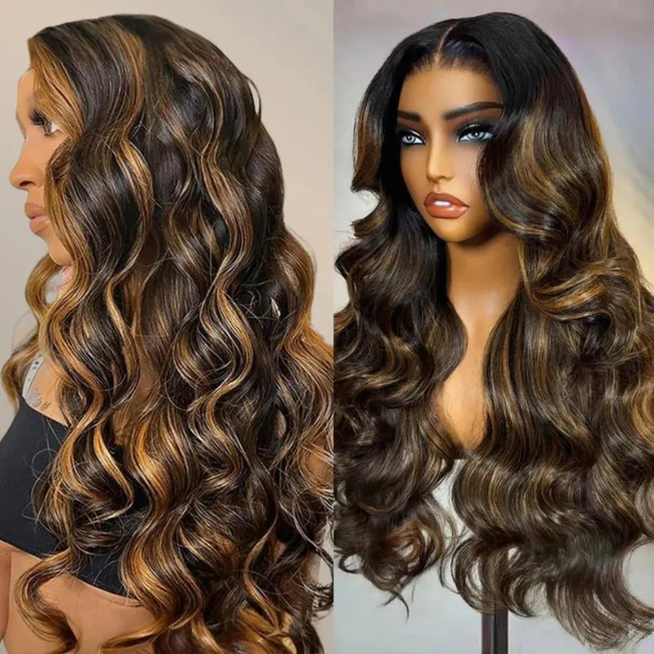 P1B30 Highlight Ombre Body Wave Human Hair Wigs 13X6 Hd Lace Frontal Wig 250 Density Brazilian 13X4 Lace Front Wigs Pre Plucked