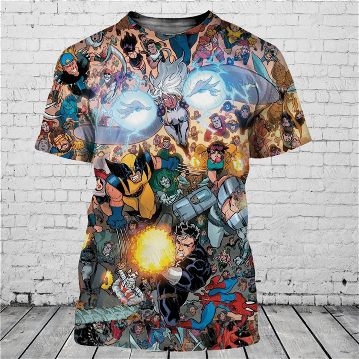 Fashionable men's 3D T-shirt with popular cartoon character print summer short sleeved loose and eye-catching