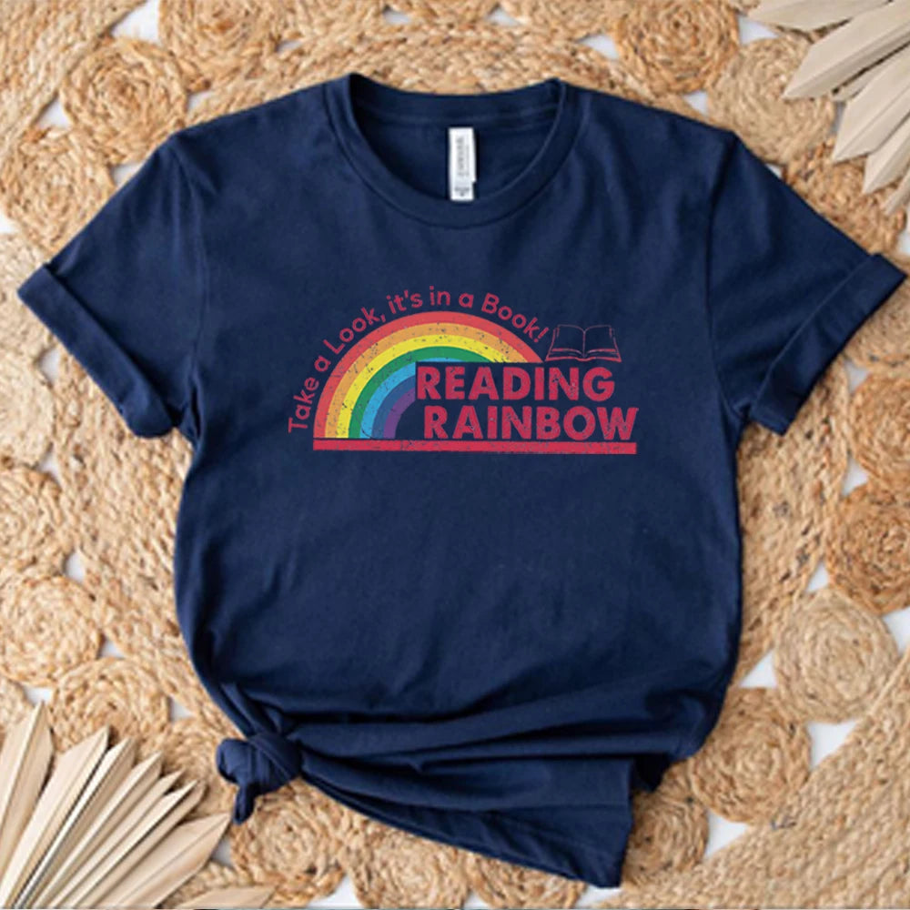Reading Rainbow Shirt Retro Librarian Shirts Teacher Appreciation Tees Retro Comfort Rainbow School Tee Book Lover Gift