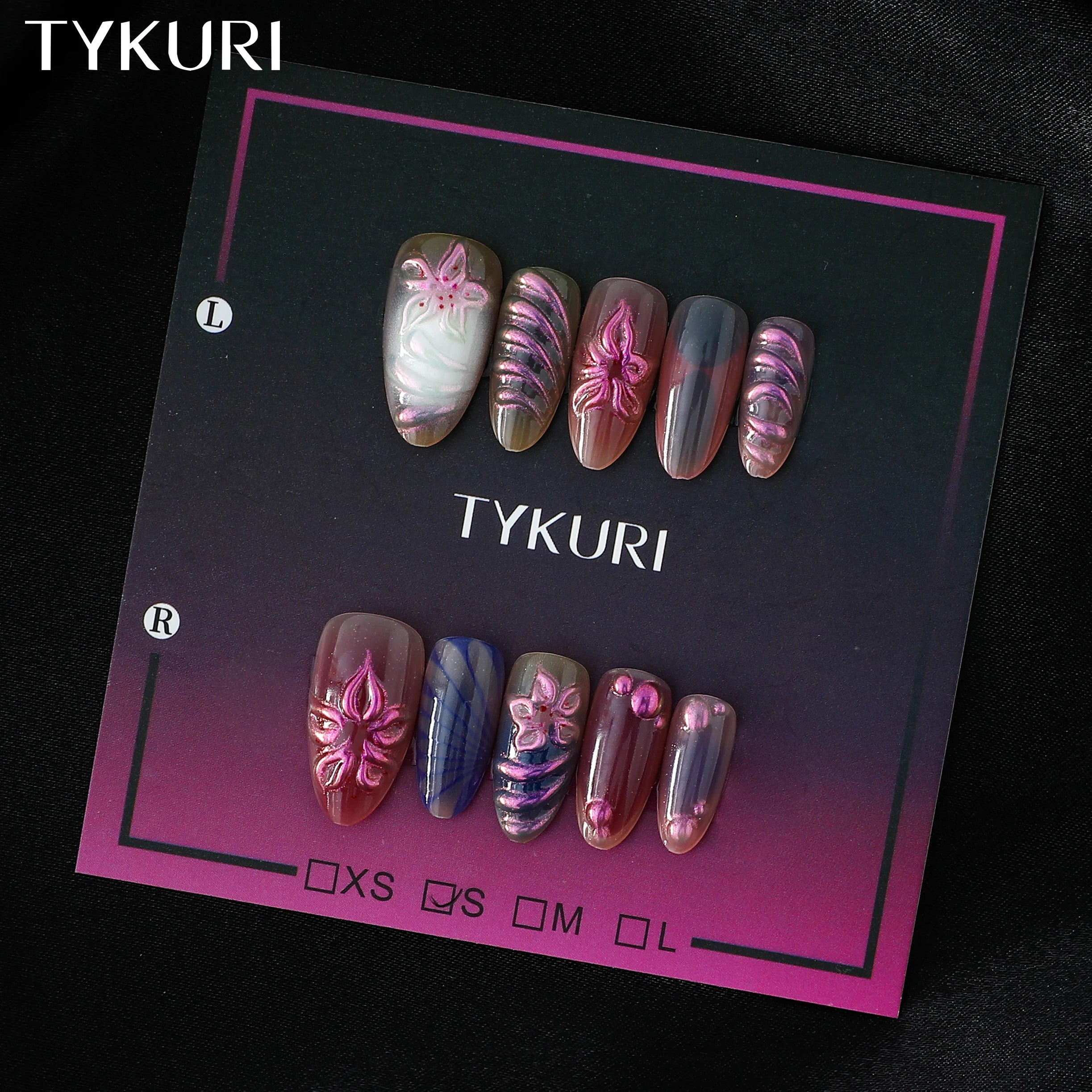 Tykuri Press-On Nails Almond Shape French Style Elegant Purple Fashionable Easy to Use Comes with Tool Kit