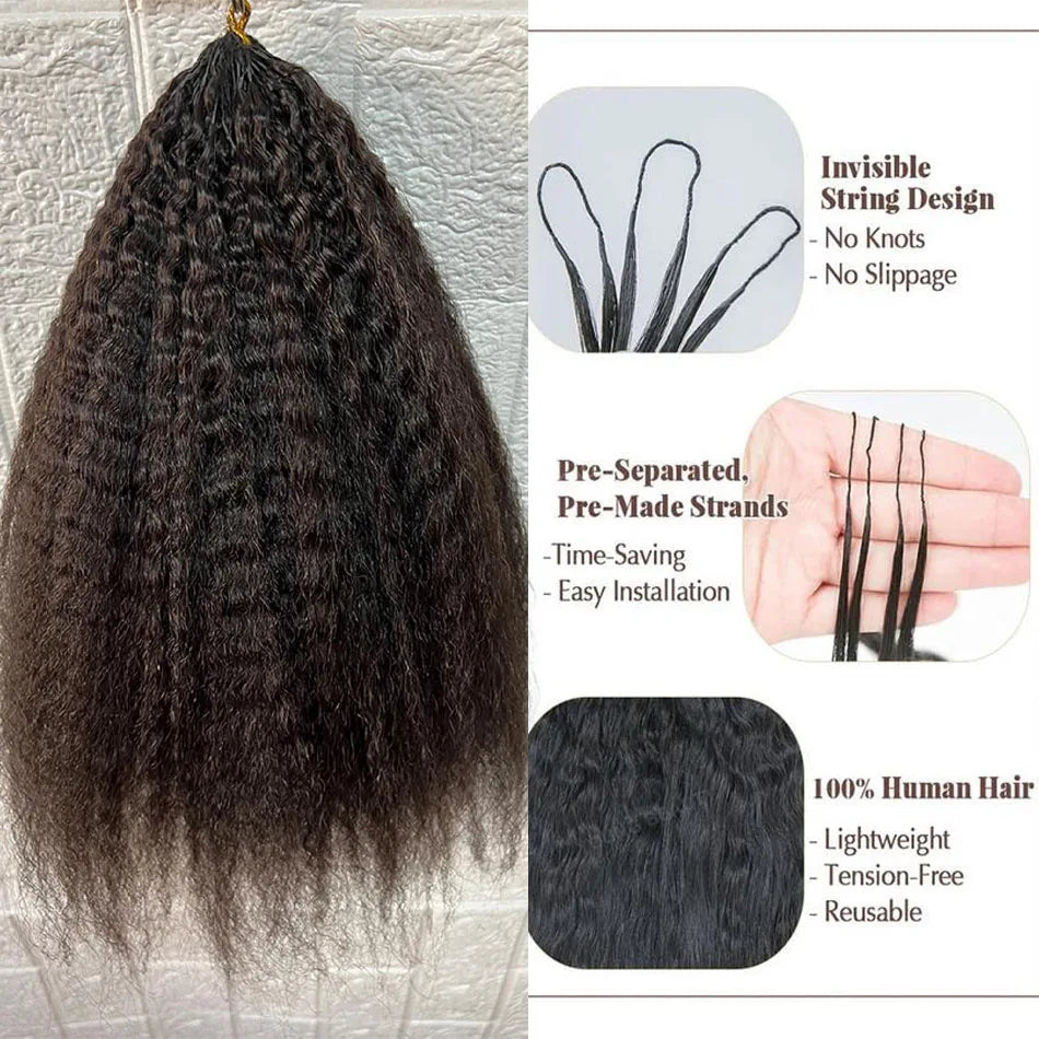 Kinky Straight Feather Crochet Human Hair Extensions | Knotless Boho Braids