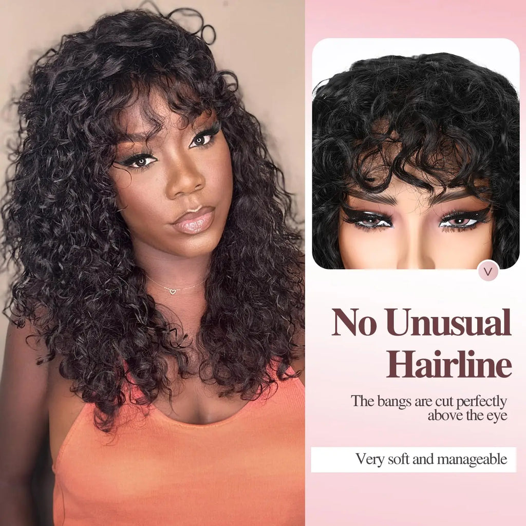 Malaysian Curly Human Hair With Bangs