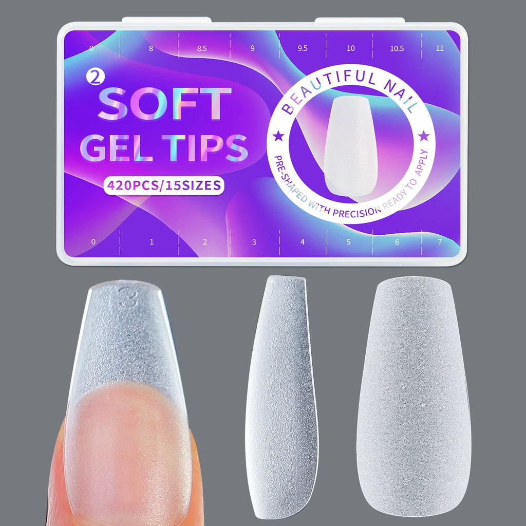 420pcs/box Frosted Version False Nails Press On Acrylic Nails Almond Mixed Size Short Style Ultra Thin Traceless Nail Tips