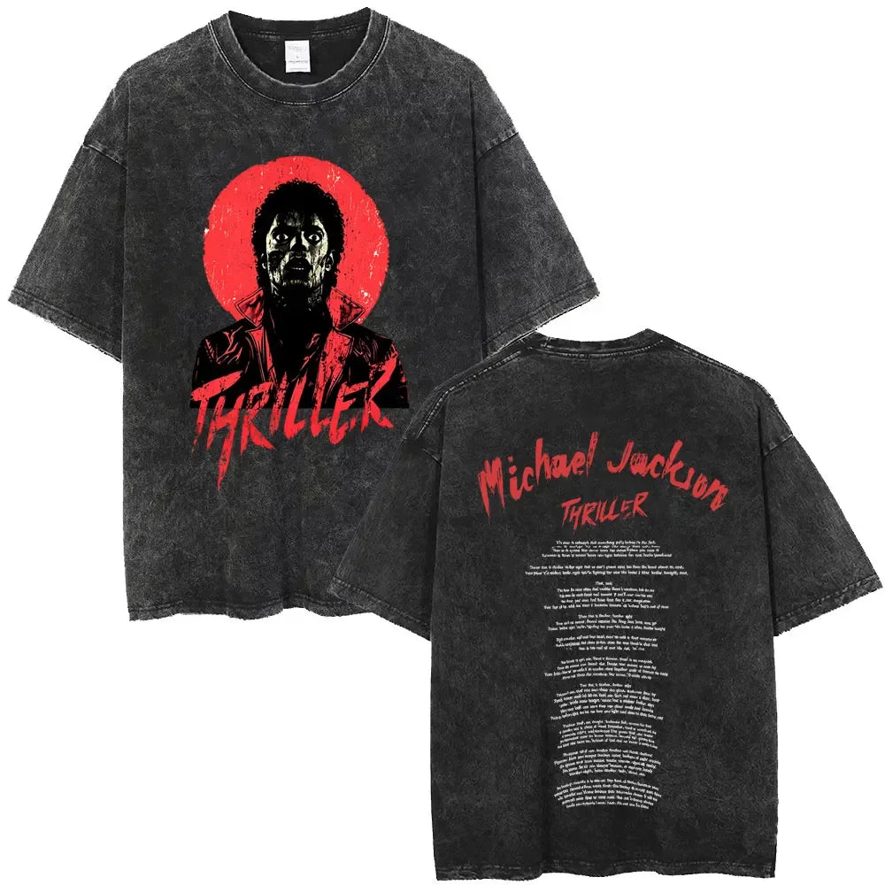 Washed Vintage Michael Jackson Thriller Graphic T-shirt Men Women Fashion Retro Gothic Rock Tshirt Men's Punk Oversized T Shirts