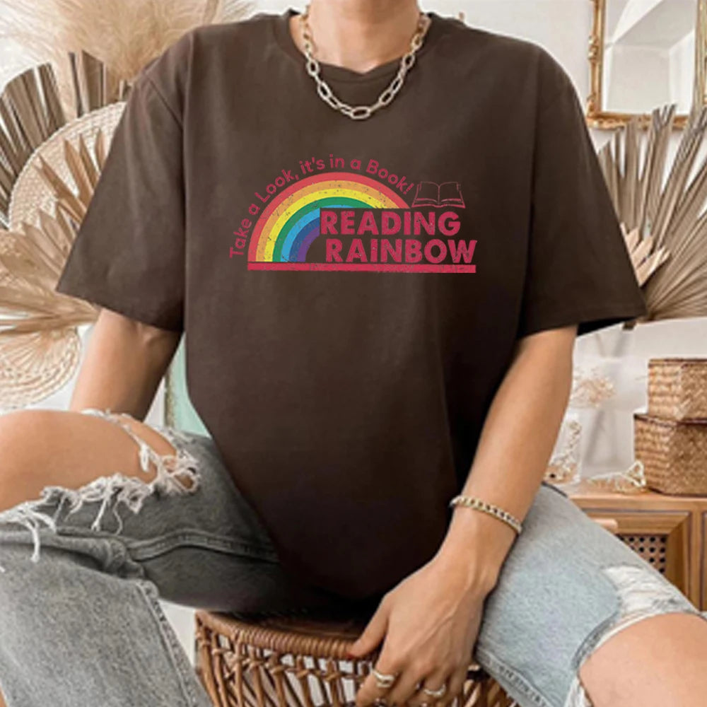 Reading Rainbow Shirt Retro Librarian Shirts Teacher Appreciation Tees Retro Comfort Rainbow School Tee Book Lover Gift